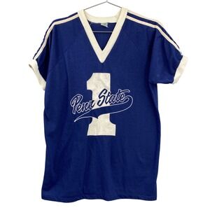 Vintage 80s Penn State Artex Ringer T Shirt Mens XL Blue White Nittany Lions